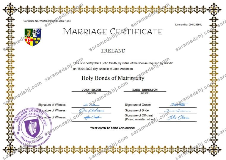 Ireland marriage certificate Word and PDF template